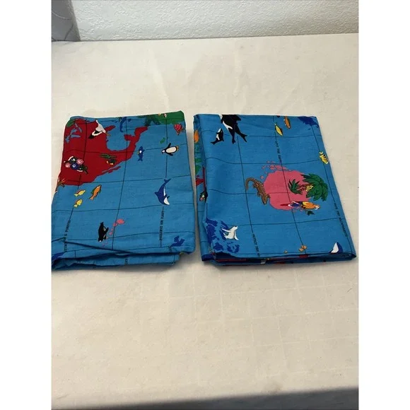 Vintage Wild Animal Safari Jungle Endangered Extinction Pair Pillowcases Blue - Picture 1 of 9